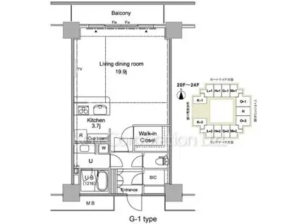 パシフィックロイヤルコートみなとみらいオーシャンタワー(ワンルーム/24階)の間取り写真