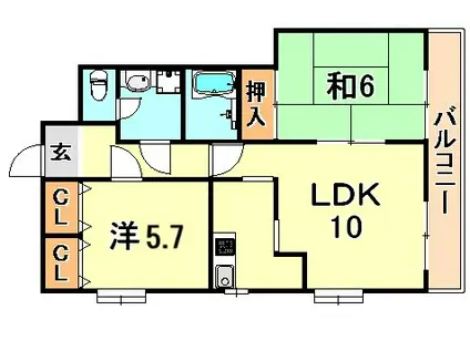 トーカンキャステール山本通(2LDK/3階)の間取り写真