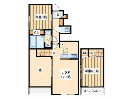 カラーズ ウィングA(2LDK/1階)の間取り写真