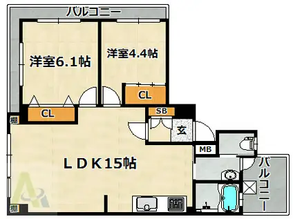 湊川Hビル(2LDK/2階)の間取り写真