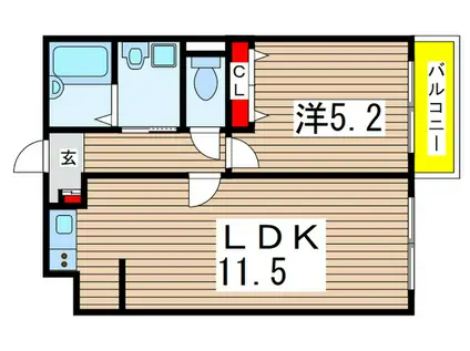 カムフォート登戸III(1LDK/2階)の間取り写真