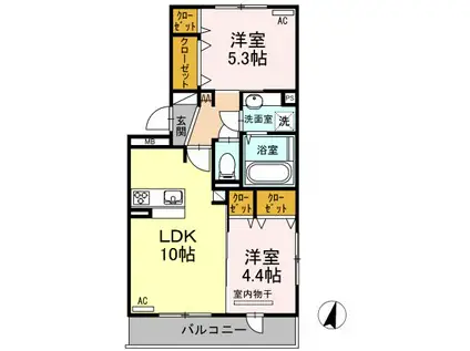 ハイムセラ大津駅前(2LDK/3階)の間取り写真