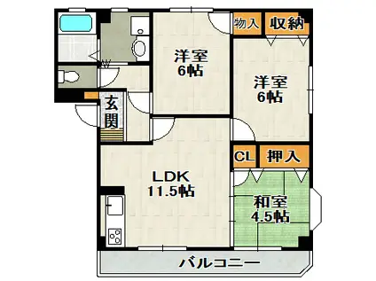 ファミーユ宝塚(3LDK/1階)の間取り写真