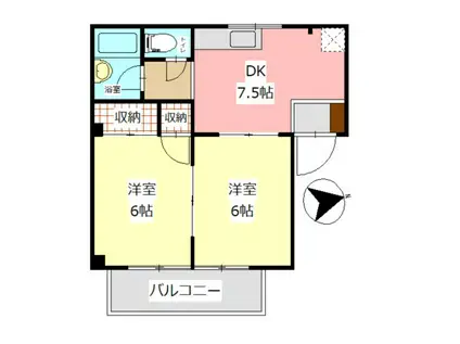 ドリーミーヒルズ長谷川(2DK/2階)の間取り写真