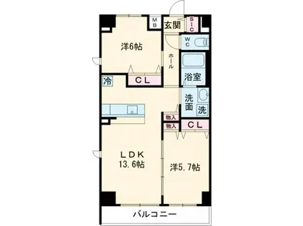 プレイズシード浄心(2LDK/15階)の間取り写真