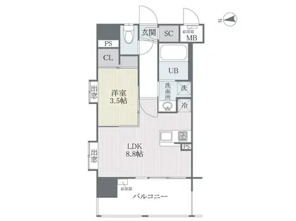 ニューリバー姪浜(1LDK/2階)の間取り写真