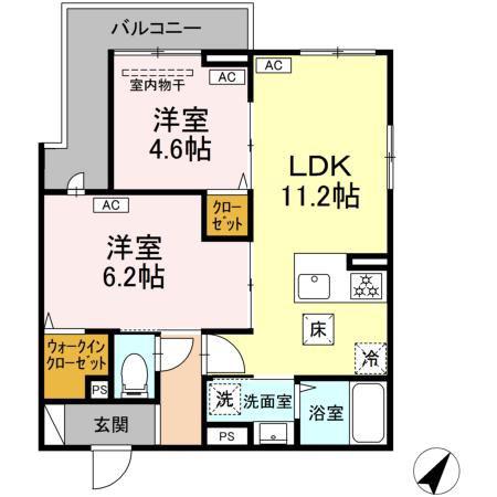 セレスティア細田B(2LDK/1階)の間取り写真