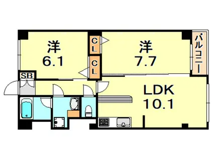 リアルテ霞ヶ丘(2LDK/4階)の間取り写真