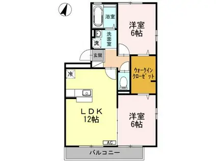 クリオコートB棟(2LDK/2階)の間取り写真