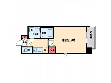 レジュールアッシュ心斎橋LUXE(1K/9階)の間取り写真