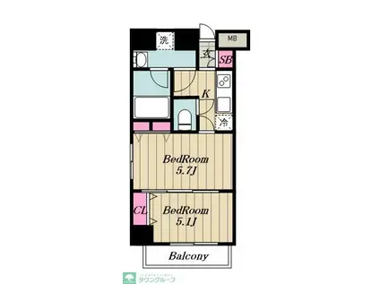 アイル品川ウエスト旗の台(2K/5階)の間取り写真