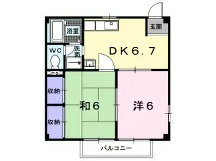 シャトレーヌ柳田 B(2DK/1階)の間取り写真