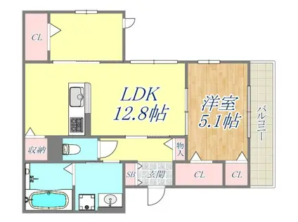 コンフォール甲子園口(1LDK/1階)の間取り写真