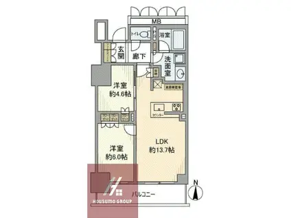 プレミストタワー靱本町(2LDK/3階)の間取り写真