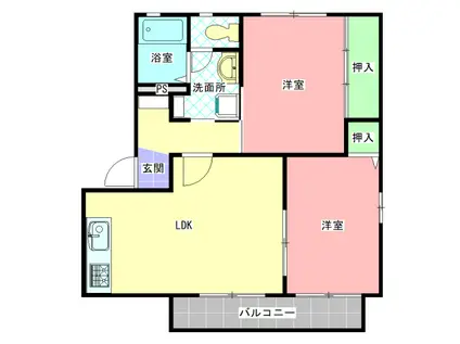 シャンテドミールD棟(2LDK/1階)の間取り写真