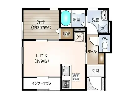 リーブルファイン一宮市乾町(1LDK/1階)の間取り写真