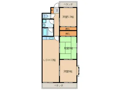 ビューカサディ(3LDK/2階)の間取り写真
