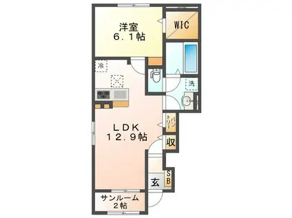 ジュールスラン C(1LDK/1階)の間取り写真