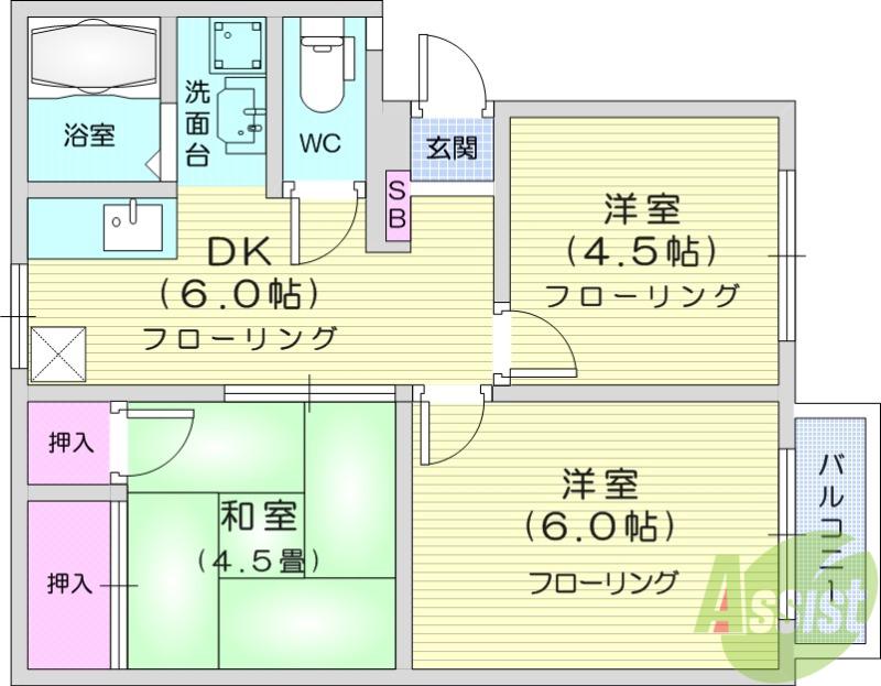 パナハイツ富士(3DK/1階)の間取り写真