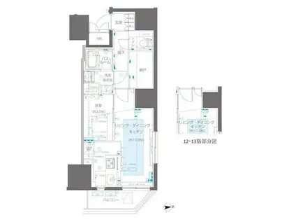 ズーム信濃町(1LDK/13階)の間取り写真