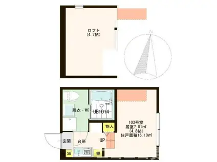 ハーモニーテラス志茂II(ワンルーム/1階)の間取り写真