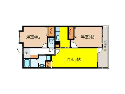 ノア本屋敷(2LDK/4階)の間取り写真