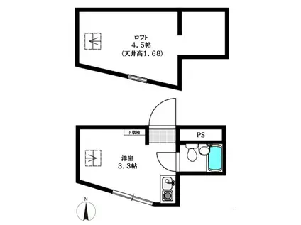 エジャンス入曽(ワンルーム/2階)の間取り写真