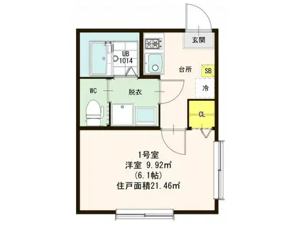 T S フラット(1K/3階)の間取り写真