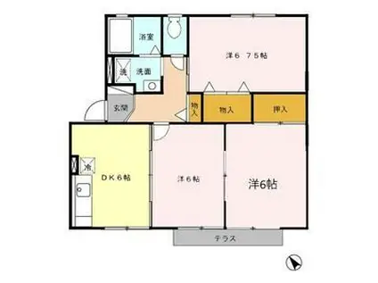 ハイカムールエリアB(3DK/1階)の間取り写真