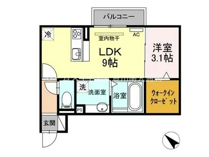 名鉄豊川線 稲荷口駅 徒歩9分 2階建 築7年(1LDK/2階)の間取り写真