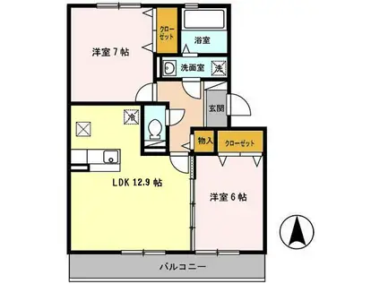 グランドアトリオ神戸西D(2LDK/1階)の間取り写真