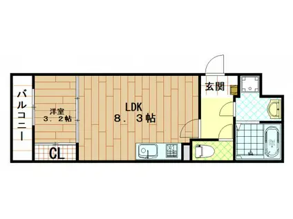 ラージヒル長瀬ウエスト(1LDK/2階)の間取り写真