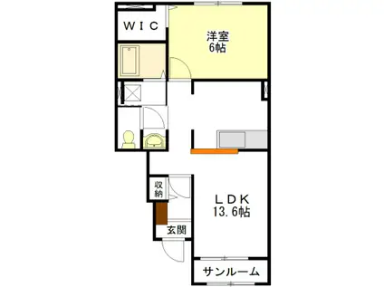 シンク エンタ A・B(1LDK/2階)の間取り写真
