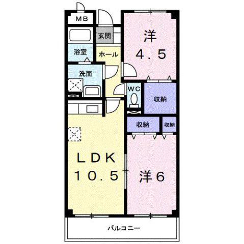 ファシナシオン毛見II(2LDK/4階)の間取り写真