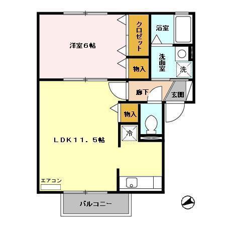 グロワールA(1LDK/2階)の間取り写真