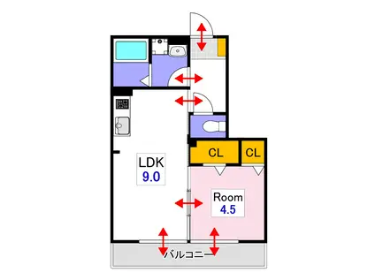 ベルクレール学南B棟(1LDK/3階)の間取り写真
