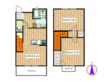 サニーコート石原(2LDK/2階)の間取り写真
