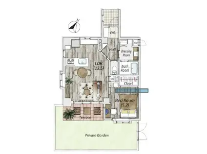 トゥ―ルロワイヤル エルモア目黒(1LDK/1階)の間取り写真