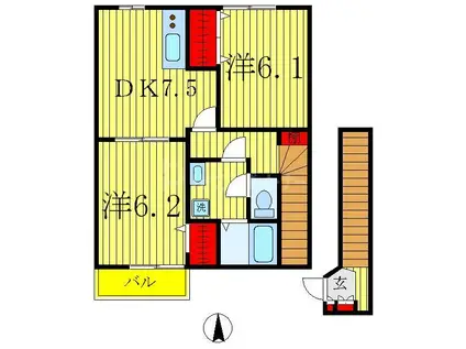 プランドール(2DK/2階)の間取り写真