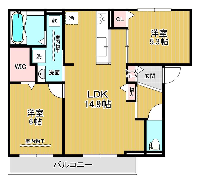 D-RESIDENCE下田部A棟(2LDK/2階)の間取り写真