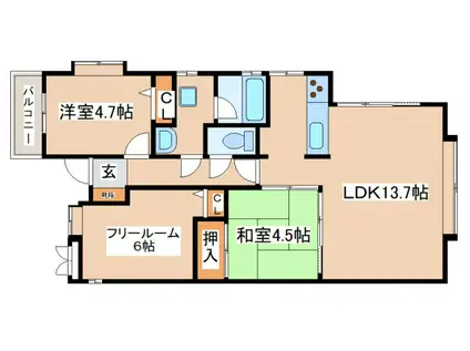 ワコーレパルテール須磨(2SLDK/1階)の間取り写真