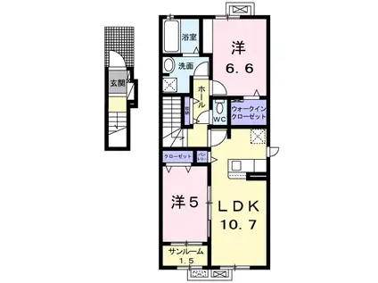ROSECOLORA(2LDK/2階)の間取り写真