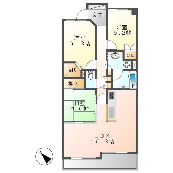 レジディア泉(3LDK/3階)の間取り写真