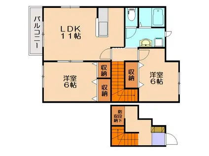 ハ-ヴェスト高原B(2LDK/2階)の間取り写真