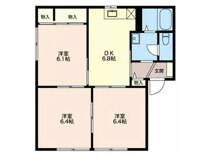 フレグランスFUZI B(1LDK/2階)の間取り写真