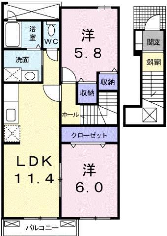 サンシャインオールウェイズA(2LDK/2階)の間取り写真