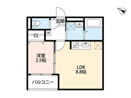フェリーチェ神崎川(1LDK/1階)の間取り写真