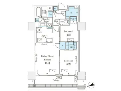 ロイヤルパークス品川(2SLDK/18階)の間取り写真