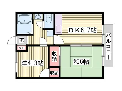 ノーブル御立(2DK/1階)の間取り写真