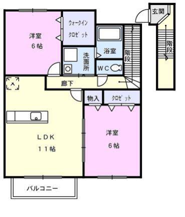 スカイハイツ大針B(2LDK/2階)の間取り写真